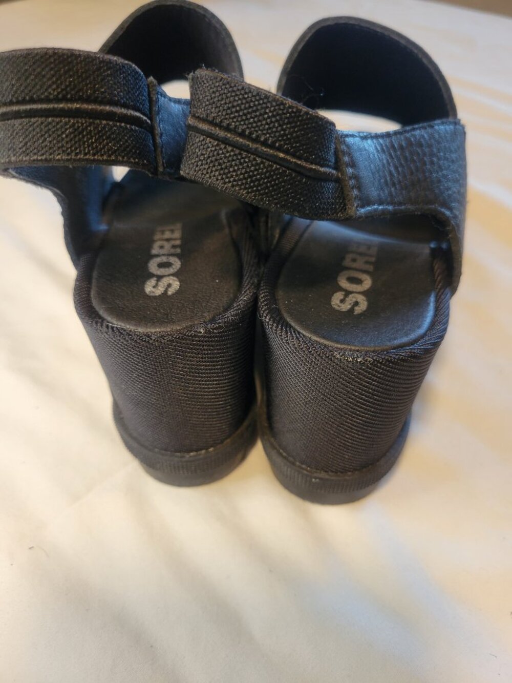 Sorel Black Leather Wedge Sandals Ankle Strap Platform Women's Size 7 - Picture 6 of 9